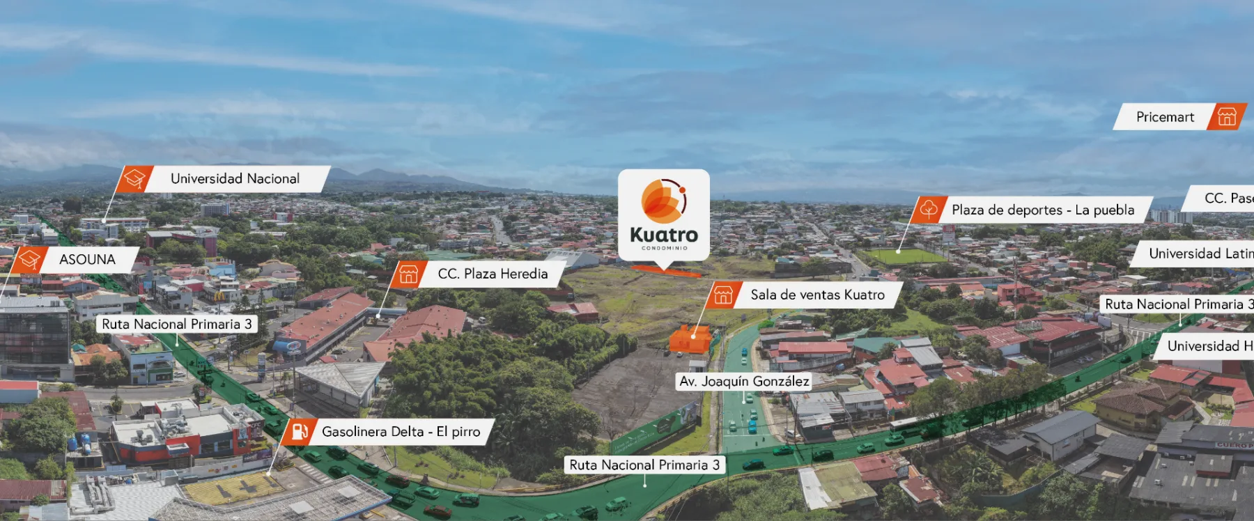 Ubicación de Kuatro Condominio en San Pablo, Heredia
